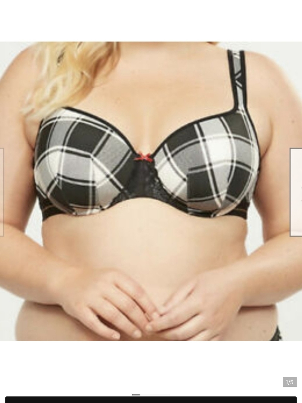 Cacique Black and White Plaid Underwire Bra with Red Bow